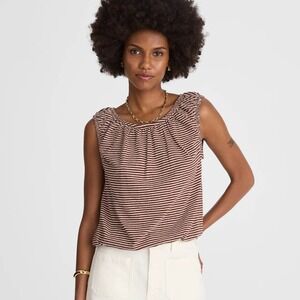 Madewell Bubble Tee Top Henna Brown Cream Stripe Womens Small Linen Blend